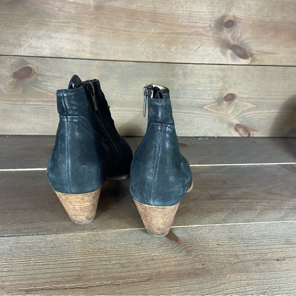 frye Regina womens size 6.5 shoes black leather side zip wedge ankle booties - Picture 5 of 8